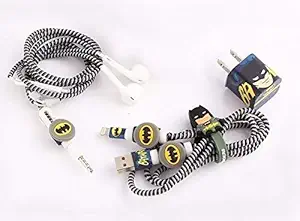 Careflection 6-in-1 Multi Combo Spiral Cable Protectors + Earphones Winder + Sticker + Cable Clips + Earphone Jack Clip Batman