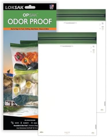 LOKSAK - OPSAK Odorproof Dry Bags for Backpacking, Hiking and Storage- Resealable and Reusable Storage Bags (2 Pack - 12 Inch x 20 Inch)