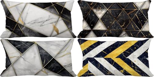 Black and White Pillow Covers 12x20in Set for 4 Outdoor Pillows Waterproof Linen Rectangular Couch Cushion Covers Northern Europe Double-Sided Decorative Pillowcase Garden Furniture Home Decor f26-V
