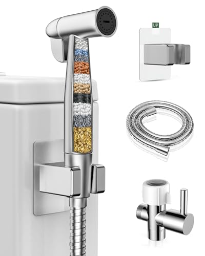 PWERAN Handheld Bidet Sprayer for Toilet, Filtered Toilet Jet Spray with Adjustable Water Pressure ON/Off Switch for Feminine Wash, Stainless Steel Muslim Shower with Hose for Baby Cloth Diaper Wash