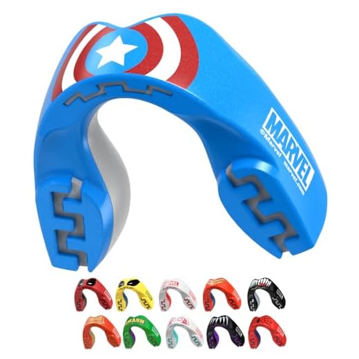 Marvel Captain America Protector bucal adultos y niños para todos los deportes de contacto, incluidos rugby, MMA, artes marciales de kickboxing, judo, hockey y boxeo