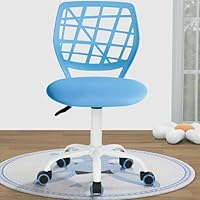 FurnitureR Small Study Desk Chair, Armless Chic Adjsutable Swivel Writing Task Chair with Soft Mesh Cushion and Plastic Low-Back for Kids Teens Children, Light Blue