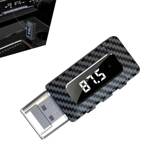 CyperFair Car USB Bluetooth Receiver, LED Display 5.3 Chip Wireless Audio Adapter with USB Interface and 0.13' Audio Jack, Adjustable FM AUX Transmitter, Universal for Car Stereo Sound (Black)