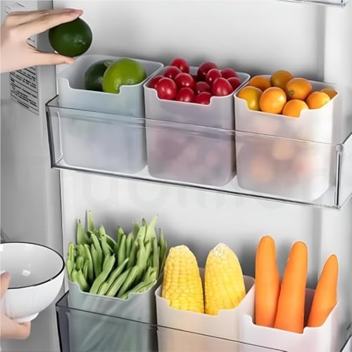 Image of CoolSort, Set of 6 Multipurpose Fridge Storage Boxes for Side Door, BPA-Free, Freezer Safe, Transparent, Durable Design, Space-Saving Organizer for Fruits, Vegetables, Space saving (6)
