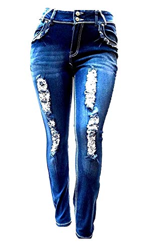 Jack David Womens Plus Size Distressed Ripped Destroy Blue Denim Jeans Skinny Bootcut Pants2