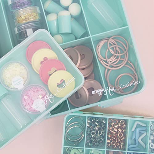Image of Craftelier - Organizing Box with 10 Compartments for Scrapbooking and Craft Materials | Dimensions 26.5 x 17.8 x 4.2 cm (10.4 inch x 7 inch x 1.65 inch) - Turquoise and Transparent Color