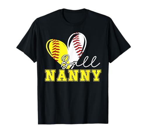 Ball Nanny Heart Softball Baseball Nanny Grandma T-Shirt