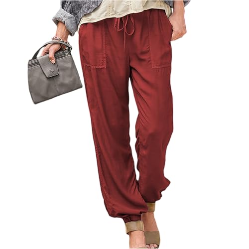 Straight Leg Linen Pants for Women Ankle Length Lightweight Summer Beach Trosuers Casual Elastic Waist Travel Pants2