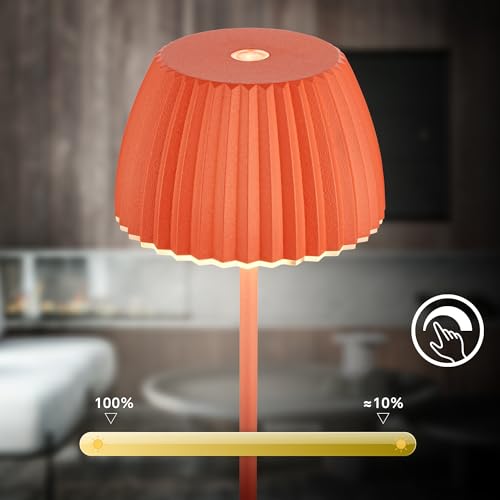 BRILONER - Riffle Mini LED Tischlampe kabellos IP44 mit Lichtkante, Touchdimmer, Akku tauschbar, Nachttischlampe, LED Lampe, Akku Lampe, German Design Award Winner 2025, 8,5 x 20 cm, Orange