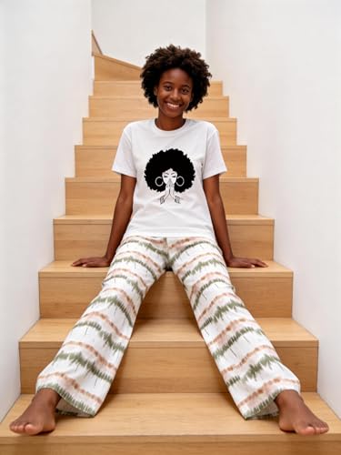 Image of Black History Pajamas, Graphic Matching Sets for Women, Magic Afro American Natural Hair Vintage Melanin T-Shirts and Pants