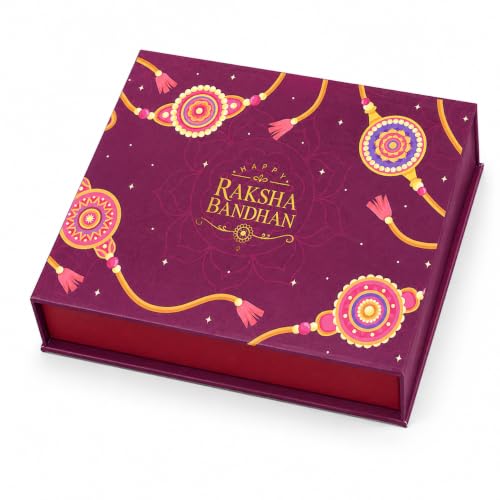 Image of Raksha Bandhan Gift Box with 12 Compartments | Premium Hard Board Festive Packaging Box with Golden Tray | Reusable Empty Gift Box for Dry Fruits Chocolates Sweets and Rakhi Gifting, Wine, Pack of 6