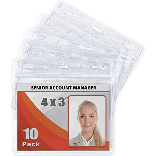 4x3 Horizontal ID Name Badge Holder - Quick Load Zipperless, 10 Pack