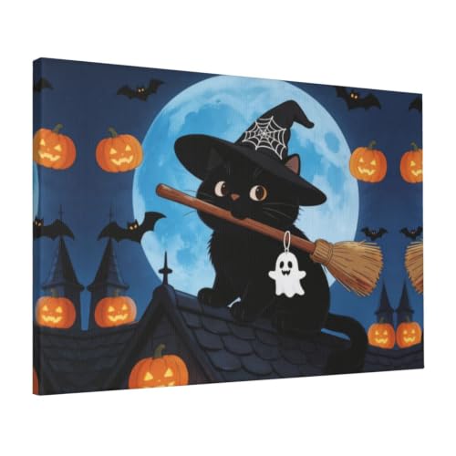 Toile chat sorcier pour salon et chambre déco murale moderne encadrée