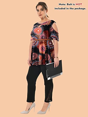 Larace Boho Clothing For Women Cold Shoulder Tops Plus Size Summer Clothes Short Sleeve Shirts Hollow Out Tunic(A-Black19 3X) #TOP4