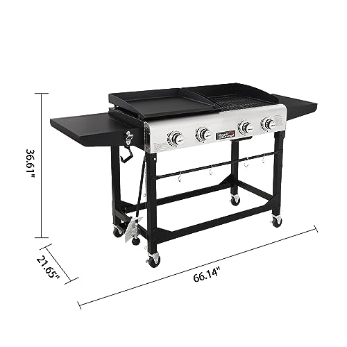Royal-Gourmet-GD401-Portable-Propane-Gas-Grill-and-Griddle-Combo-with-Side-Table-4-Burner-Folding-LegsVersatile-Outdoor-Black-66-Inch
