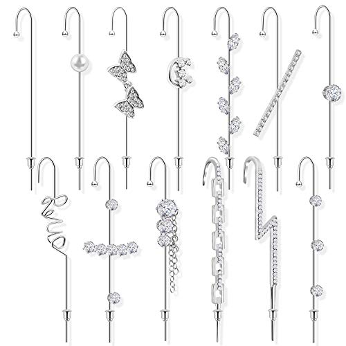Hazms 13Pcs Ear Wrap Crawler Hook Earrings Silver | Hypoallergenic Piercing Ear Cuffs Crawler Hook Earrings for Women Girls | Climber Piercing Ear Cartilage Clip On Earrings