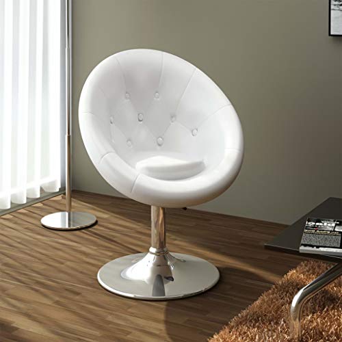 RCODSSK Fauteuil à cocktail Chesterfield en simili cuir blanc avec vérin à gaz, fauteuil de salon réglable de hauteur de bar au comptoir, cadre chromé,...