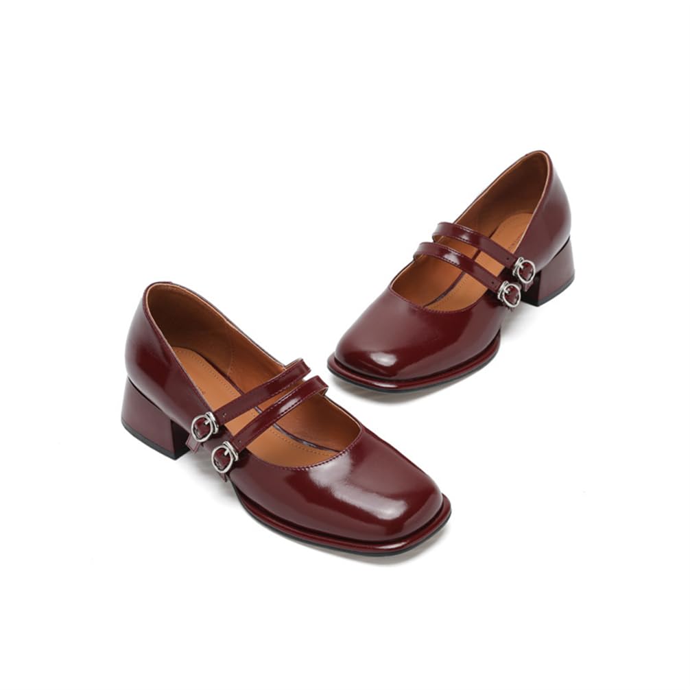 Mary Jane Zapatos Mujer Viento Colegio Retro Moda Cabeza Redonda una Palabra con un Tacón Grueso Tacón Medio Alto