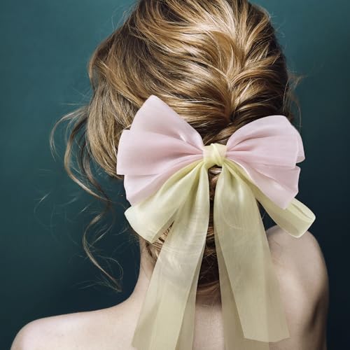 Set de 2 pinzas grandes de lazo para cabello rosa amarillo miniatura 6
