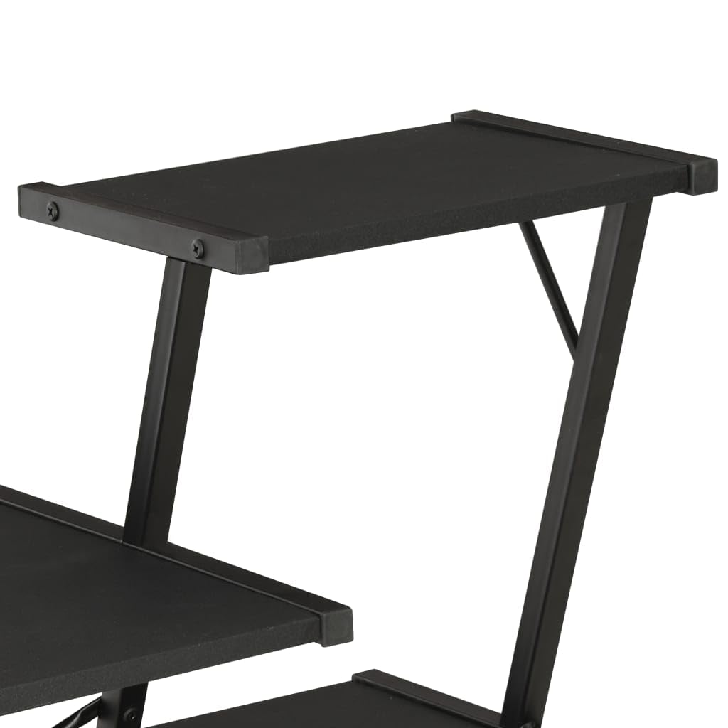 Scrivania con ripiano nero, 116 x 50 x 93 cm, scrivania per computer con gambe a forma di X, tavolo da lavoro per ufficio e casa, salvaspazio, con spazio di archiviazione e design ergonomico