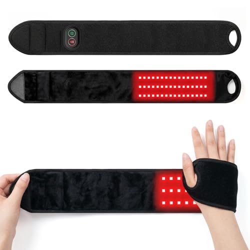 Red Light Therapy for Wrist with Massage 660nm & 850nm Near Infrared Light Device Heated Wrist Brace for Carpal Tunnel 3 Light & Vibration Massage Settings 3000mAh
