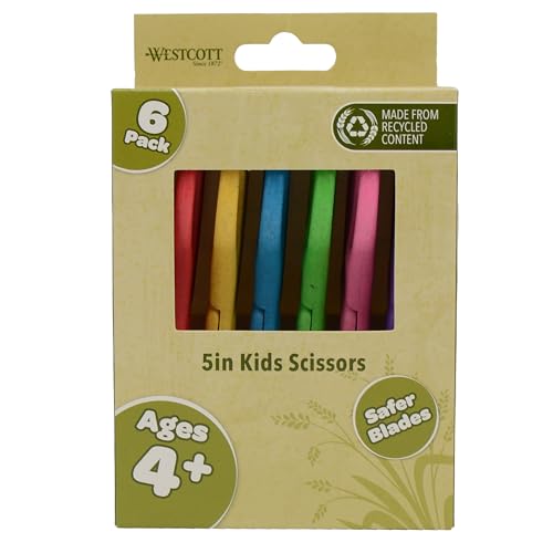 Image of Westcott 5 inch KleenEarth Scissors 6-Pack, for Kids Ages 4+, Eco-Friendly Recycled Scissors for School and Craft Projects