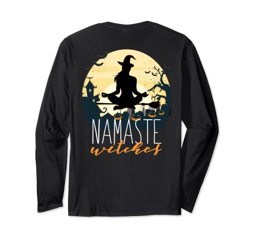 NAMASTE Witches Halloween Divertente Yoga Strega Meme sul retro Maglia a Manica