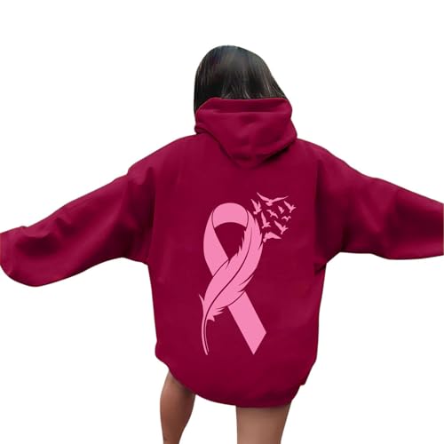 Sweat à capuche Octobre Rose pour femme, pull ample surdimensionné décontracté