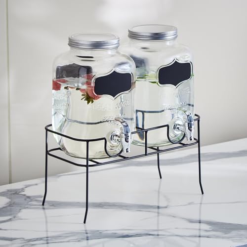 Home Box Crysta Twin Glass Beverage Dispenser with Stand - 4 L