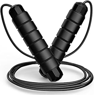 Jump Rope, Tangle-Free Rapid Speed Jumping Rope Cable with Ball Bearings for Women, Men and Kids, Adjustable Foam Handles Steel Jump Ropes for Fitness,Black,1 Pack…