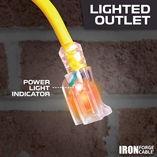 Iron Forge Cable 200 Foot Lighted Outdoor Extension Cord - 10/3 Sjtw Yellow 10 Gauge Extension Cable With 3 Prong Grounded Plug For Safety, 15 Amp - Great For Garden And Major Appliances #TOP2