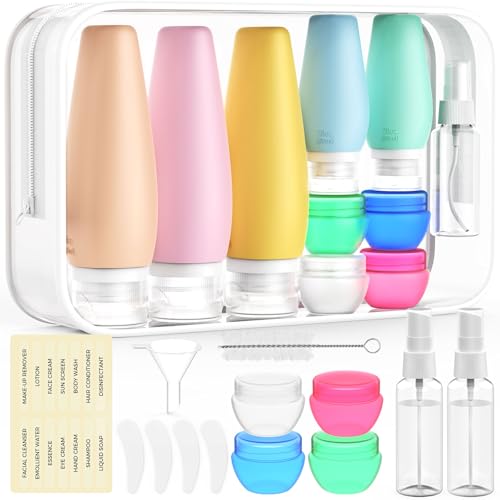 19 Packs Travel Bottles for Toiletries, Silicone Travel Size Toiletries, TSA Approved Travel Essentials, Leak Proof Travel Size Containers for Shampoo Conditioner Lotion