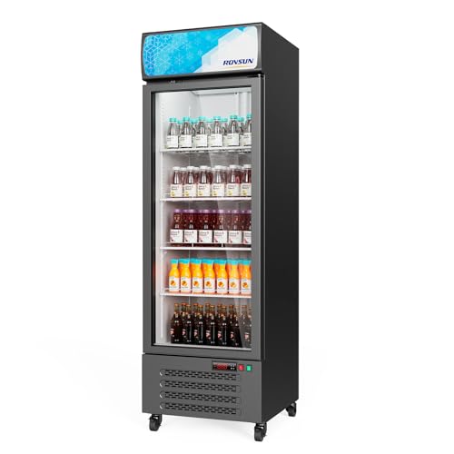 Image of ROVSUN 17 Cu.Ft Commercial Beverage Refrigerator ETL NSF, Slim Merchandiser Refrigerator Display Refrigerator Beverage Cooler Glass Door Fridge w /Adjustable Shelves LED Light for Bar Restaurant Cafe