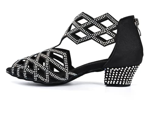 Women's Ballroom Rhinestone Dance Shoes, Latin Salsa Bachata Practice Performance Dancer Shoes4