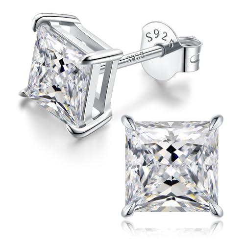 Moissanite Earrings for Men, 2/3CT Lab Created D Color VVS1 Princess Cut Moissanite Stud Earrings for Men, 925 Sterling Silver Earring Hypoallergenic Jewelry Gift