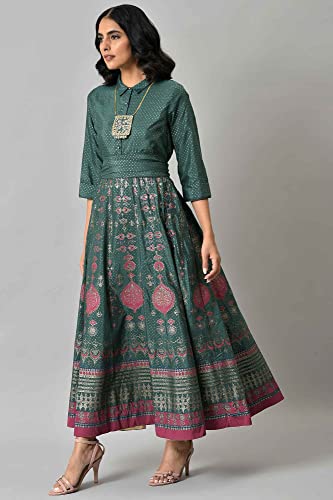 Image of W for Woman Women Glitter Printed Festive Shirt Maxi Dress with Placket