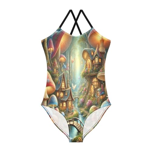 Fairytale Mushroom Houses Swimsuit for Girls Bathing Suit Swimwear Swimsuits Summer Beach One Piece