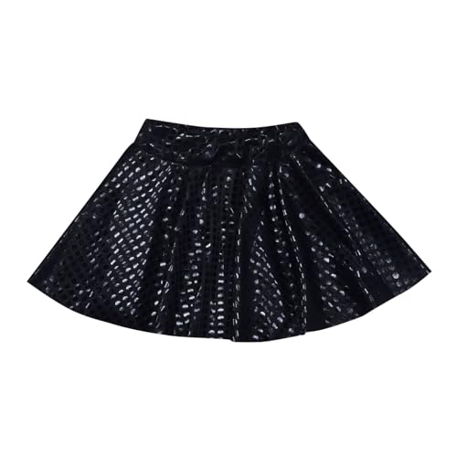 Gonna da ragazza, lucida, discoteca, svasata, pieghettata, gonne a linea A, costume da danza rave sport ragazzi corti, Nero , 4-5 Anni