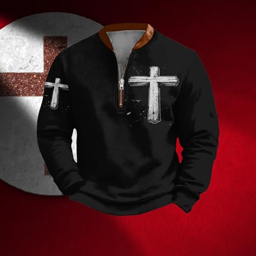 HOTYD Mens Christian Faith Sweatshirts Quarter Zip Pullover Jesus Cross Print Sweatshirt Casual Long Sleeve Polo Shirts2