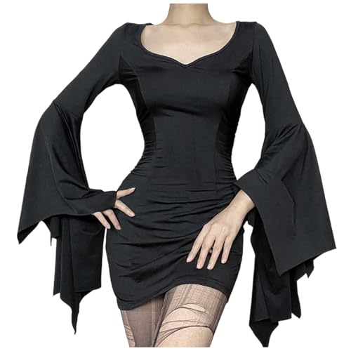 Robe courte amincissante gothique sombre pour femme avec manches chauve-souris