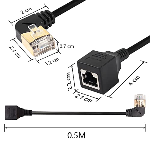 SinLoon RJ45 Cat8 Ethernet Cable,90 Degree Male to Female High Speed Cat8 Network Cable,40Gbps 2000Mhz SFTP Patch Cord For Router Modem Server (Left) - Image 3