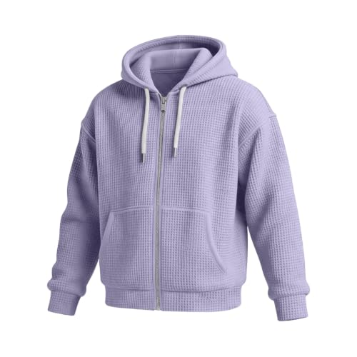 Vividcrate - Vividcrate Waffle Knit Hoodies for Men - Full Zip Heavyweight Cardigan Sweatshirt with Pockets, Purple (5% Off Amazon Deal)