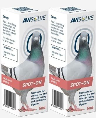 2 BOXES - Naqua AviSolve mite treatment for pigeons birds - Ivermectin 0.35% - 5ml - VET STRENGTH - Spot-on. Also kills lice, fleas & ticks. Vet strength bird medicine.