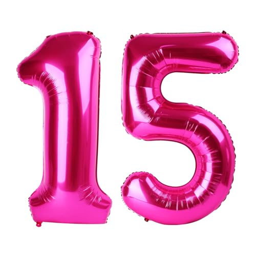 15 Balloon - Hot Pink Birthday Number Balloons, 40 Inch Party Decorations