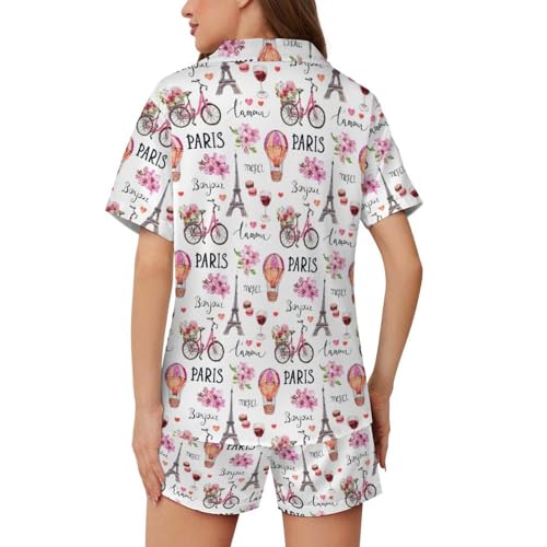 Womens Pajama Sets 2 Piece Short Sleeve Soft Satin Sleepwear Button Down Loungewear XS-2XL4