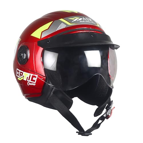 Image of ASR Junior Riders Helmet, High-Impact ABS Shell, Scratch & UV Resistant, Wide-View Visor, ISI Approved, Boys & Girls,Size-XS (Red)