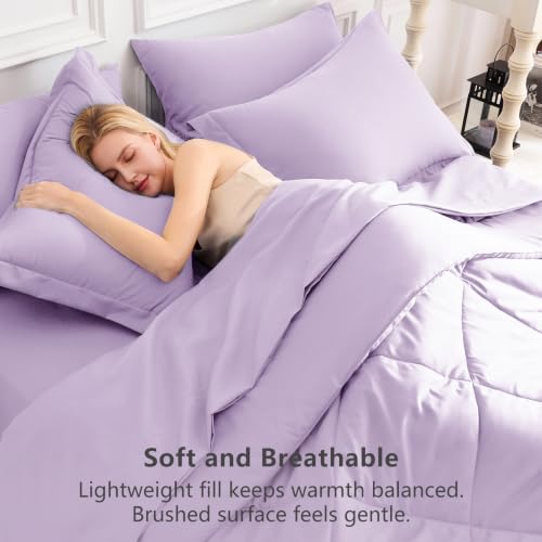 Image of CozyLux Queen Comforter Set Light Purple - Bed in a Bag Queen Size 7 Pieces, Luxury Soft Lavender Bed Set for All Seasons, Bedding Set with Down Alternative Comforter, Sheets, Pillowcases & Shams