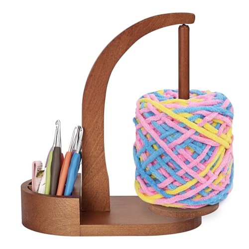 Image of Ebrima Wooden Magnetic Yarn Holder, Yarn Ball Spinner Crochet Yarn Holder for Knitting Crocheting Crochet Accessories Storage Attachment for DIY Crafts Gifts Knitting Lovers