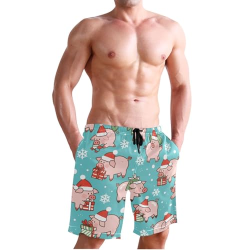 Men's Swim Trunks Quick Dry Swimming Shorts with Pocket Christmas Pigs Cute Swimsuit Trunks3