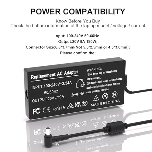 180W AC Power Adapter 6.0 x 3.7mm tip Laptop Charger for ASUS ROG Zephyrus - image 2